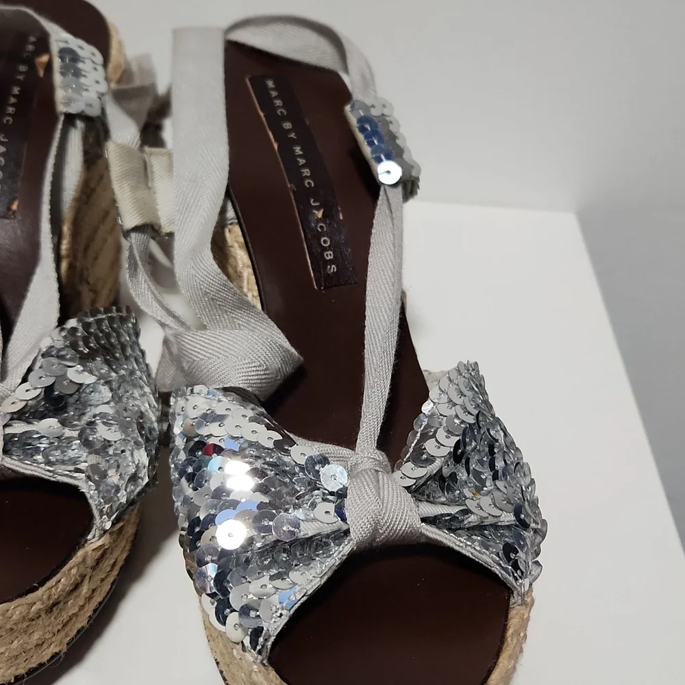 NWOT Marc by Marc Jacobs sequined wedge sandal with tie up ankles- size 39